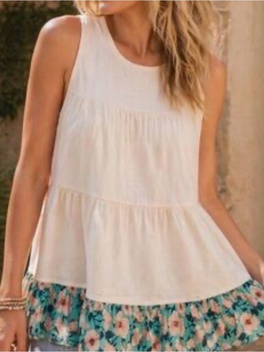 Matilda Jane Cream Tiered Tank with Floral Ruffle Size Medium